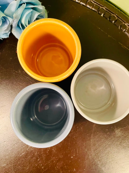 Mini Ceramic Planters – Blue, Yellow & White | 3 Piece Set