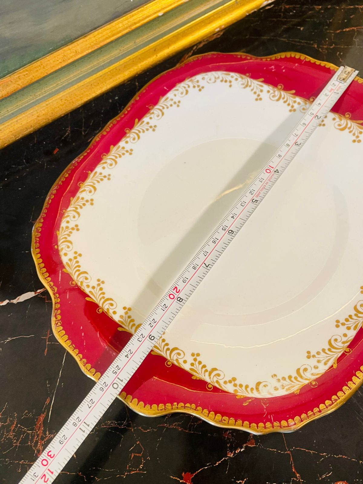 Vintage Red & Gold Royal Cake Plate – Elegant English Porcelain