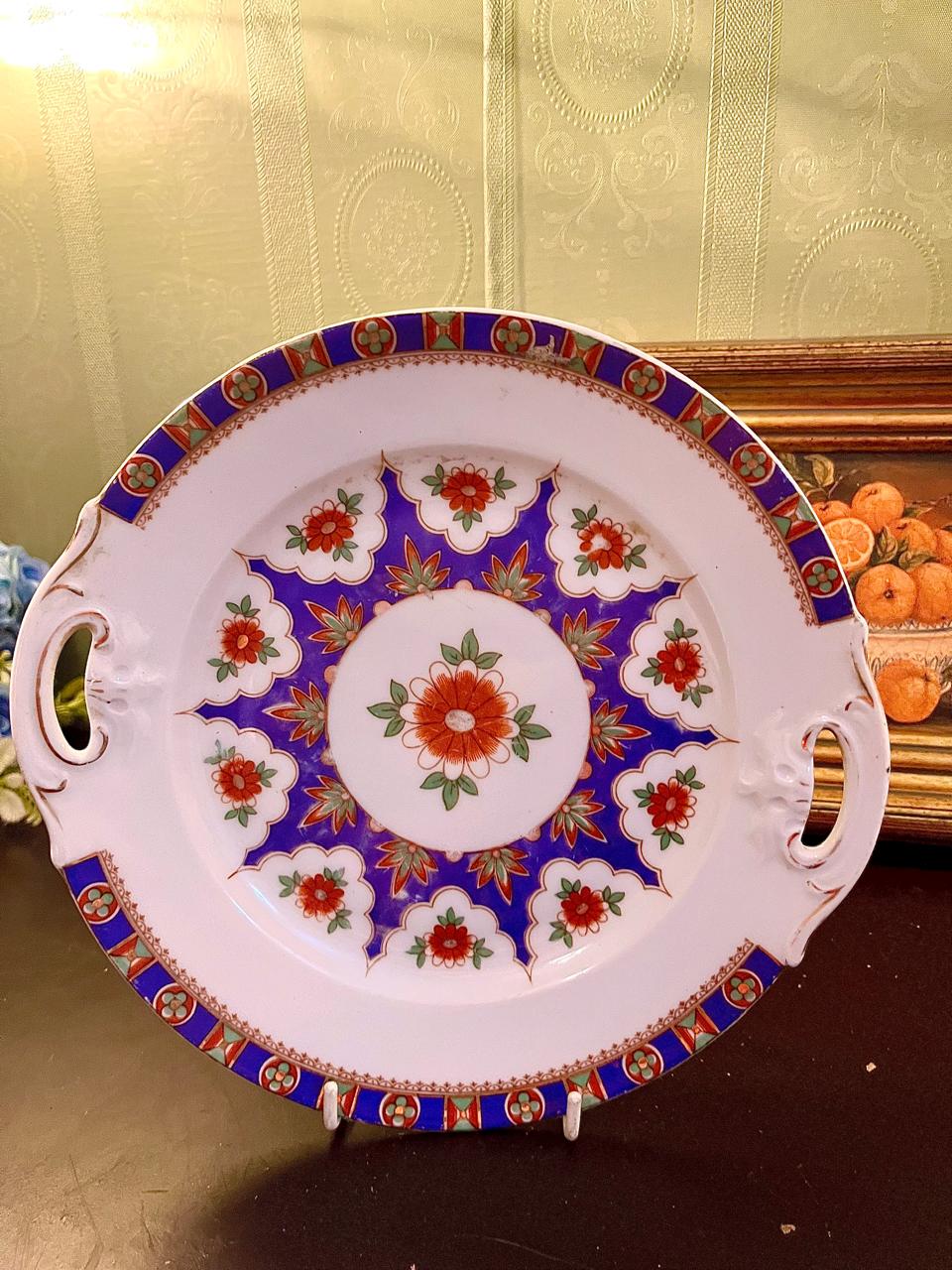 Vintage Floral Porcelain Serving Platter  with Handles – 9 Inch