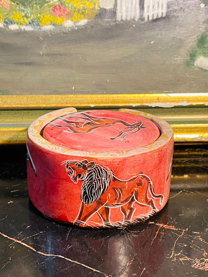 Handcrafted African Soapstone Coaster Set – Safari Animal Design (6 Pcs)