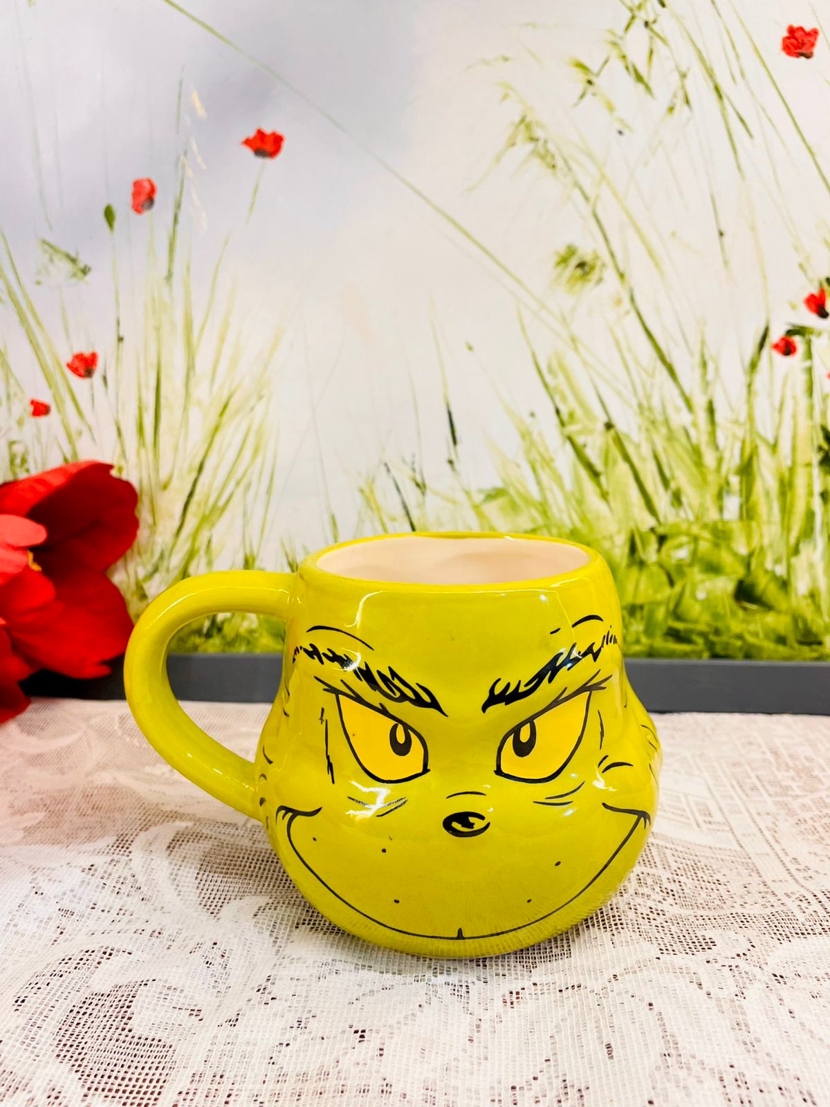 Green Grumpy Face Ceramic Mug