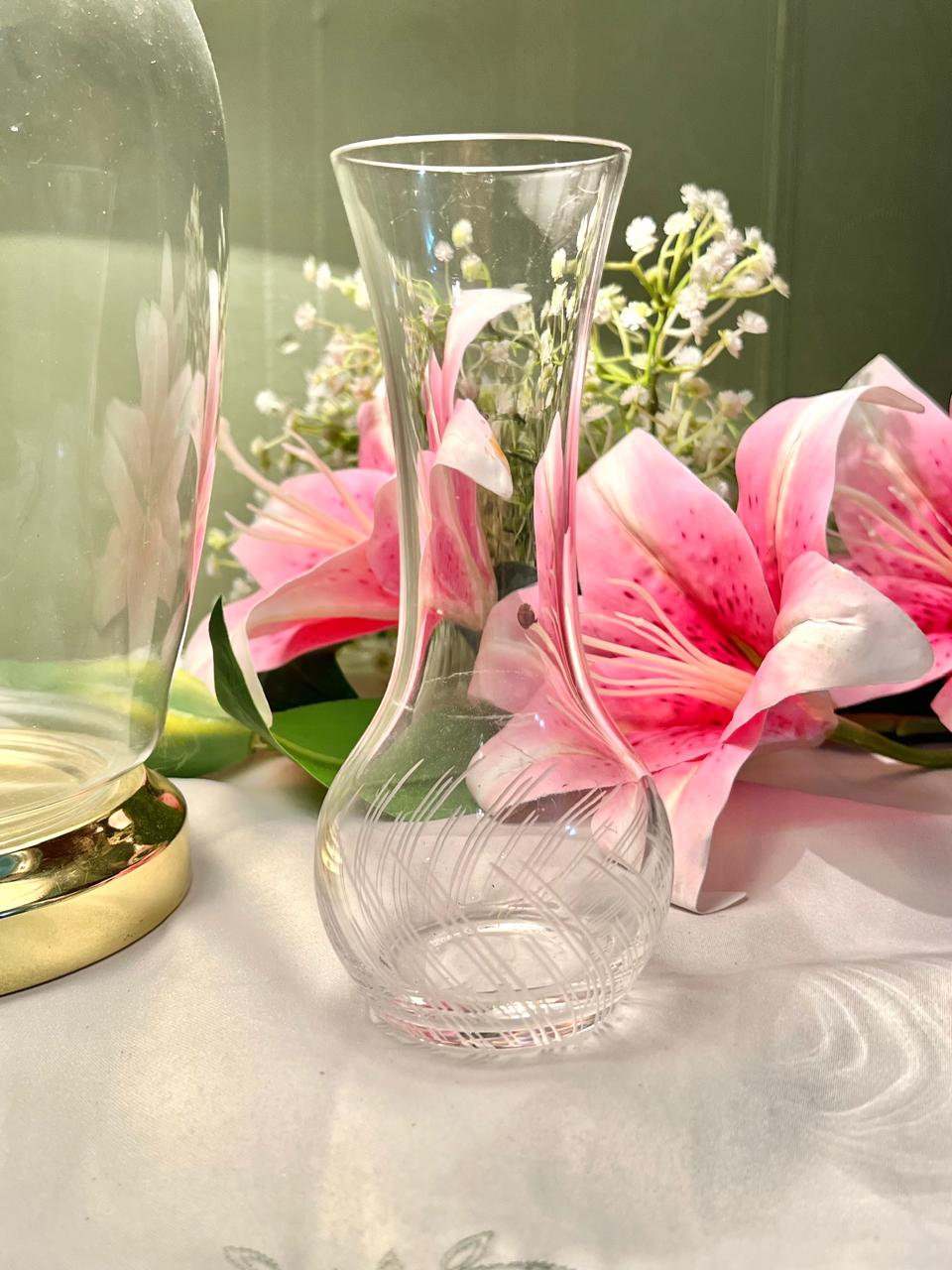 Vintage Clear Crystal Swirl Vase – Approx. 6.3 Inch