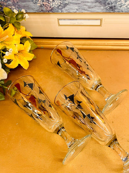 Set of 3 Vintage Gold and Black Cocktail Glasses – Mid Century Barware Glasses