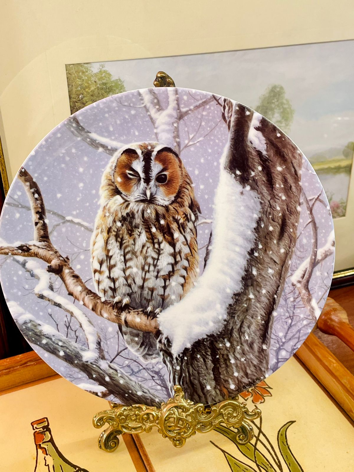 Wedgwood Plate, Owl Collectible, Woodland Winter Collection, Wildlife Decor, Danbury Mint, Fine Bone China Plate, Made in England, Display Plate, Winter Decor, Bird Lovers Gift, Animal Art Plate