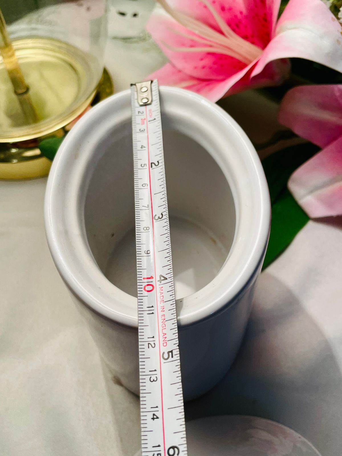 White Ceramic Lidded Storage Canister with Decorative Plaque