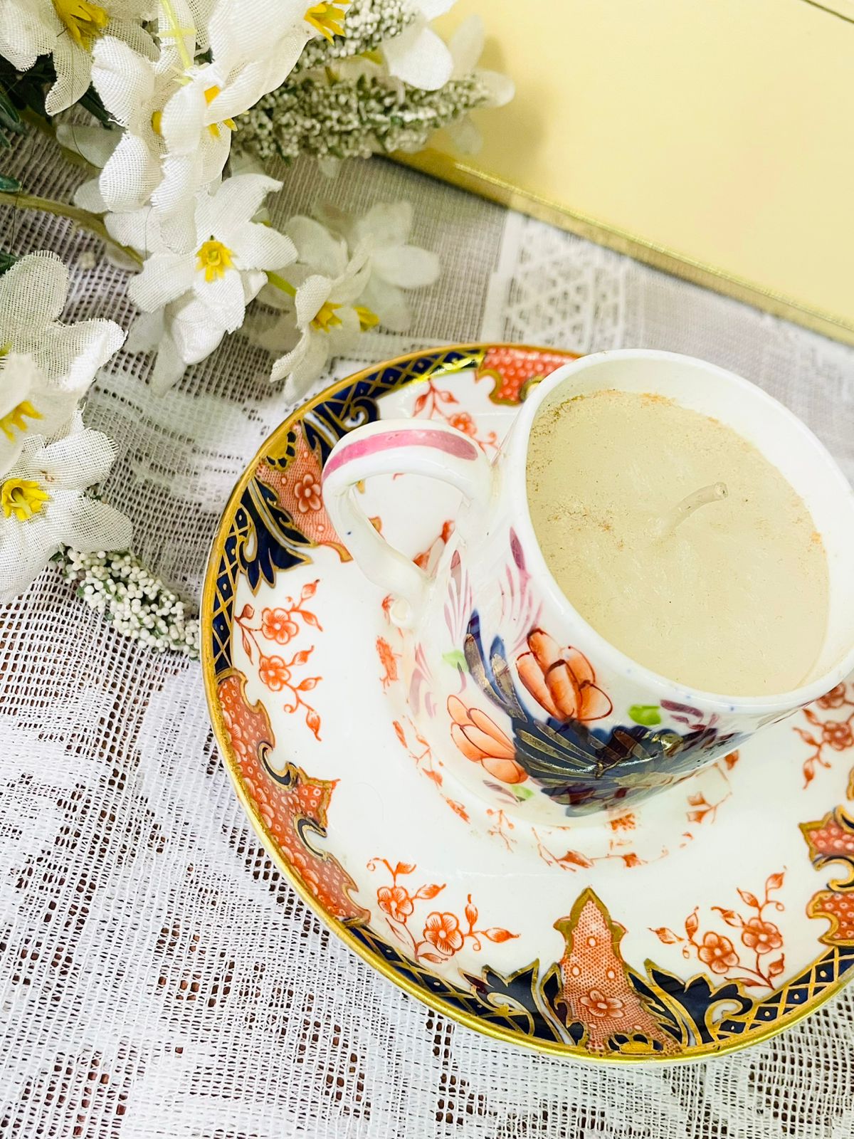 Vintage Floral Coffee cup Candle with Decorative Saucer