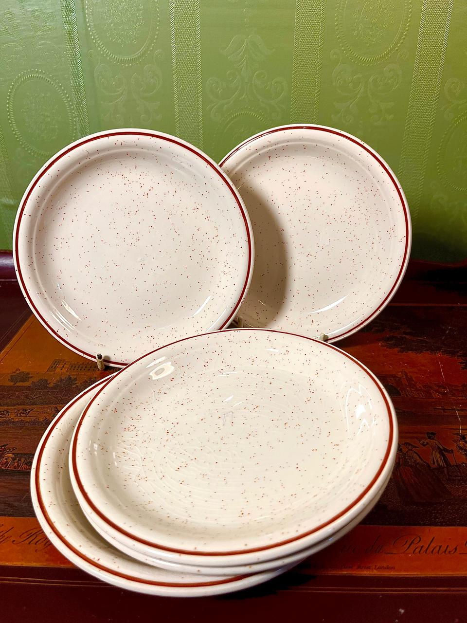 Vintage Speckled Stoneware Quarter Plates | 6 Inch | Set of 4 | Rustic Cream & Brown