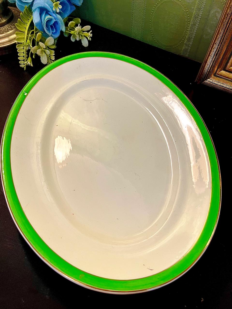 Vintage Green Rim Ceramic Serving Plate 30 cm