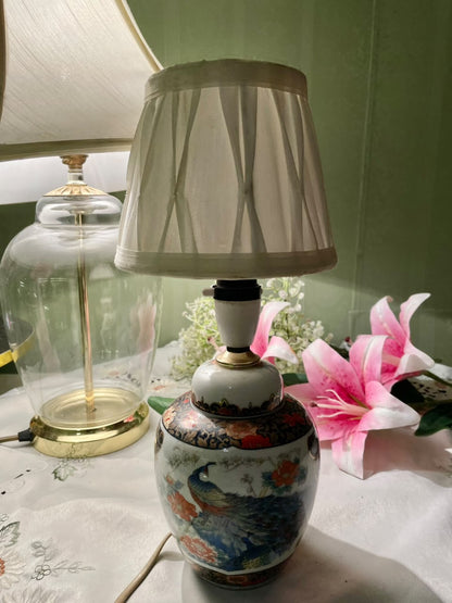 Peacock Floral Ceramic Table Lamp with Shade – Approx. 31 cm