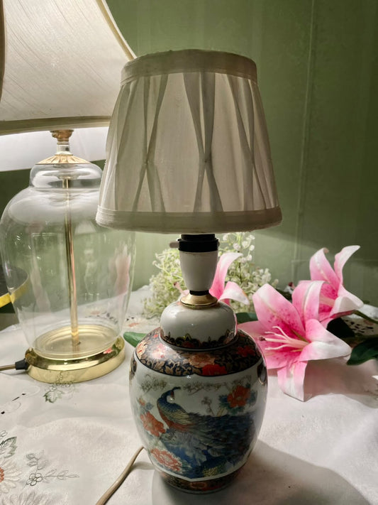 Peacock Floral Ceramic Table Lamp with Shade – Approx. 31 cm