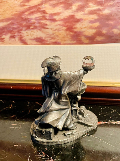 Metal Wizard Figurine with Crystal Orb & Blue Font – England
