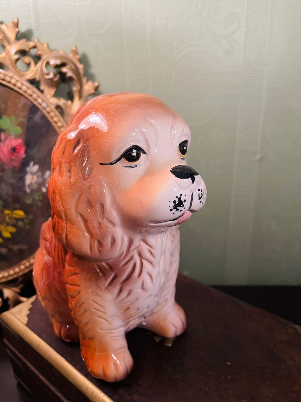 Vintage Ceramic Spaniel Dog Planter Vase 6 Inch