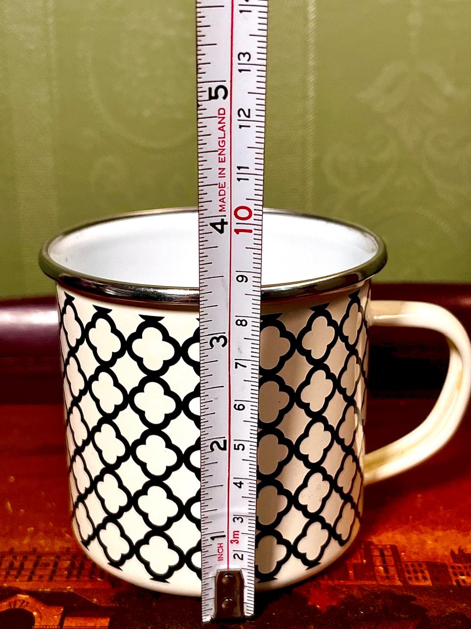 Black & White Geometric Ceramic Mug with Silver Rim – 4"