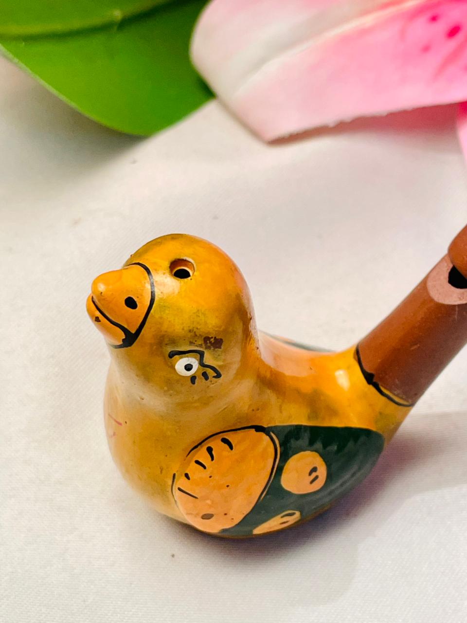 Hand-Painted Bird Whistle Figurine Yellow Green 3 in