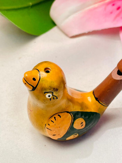 Hand-Painted Bird Whistle Figurine Yellow Green 3 in