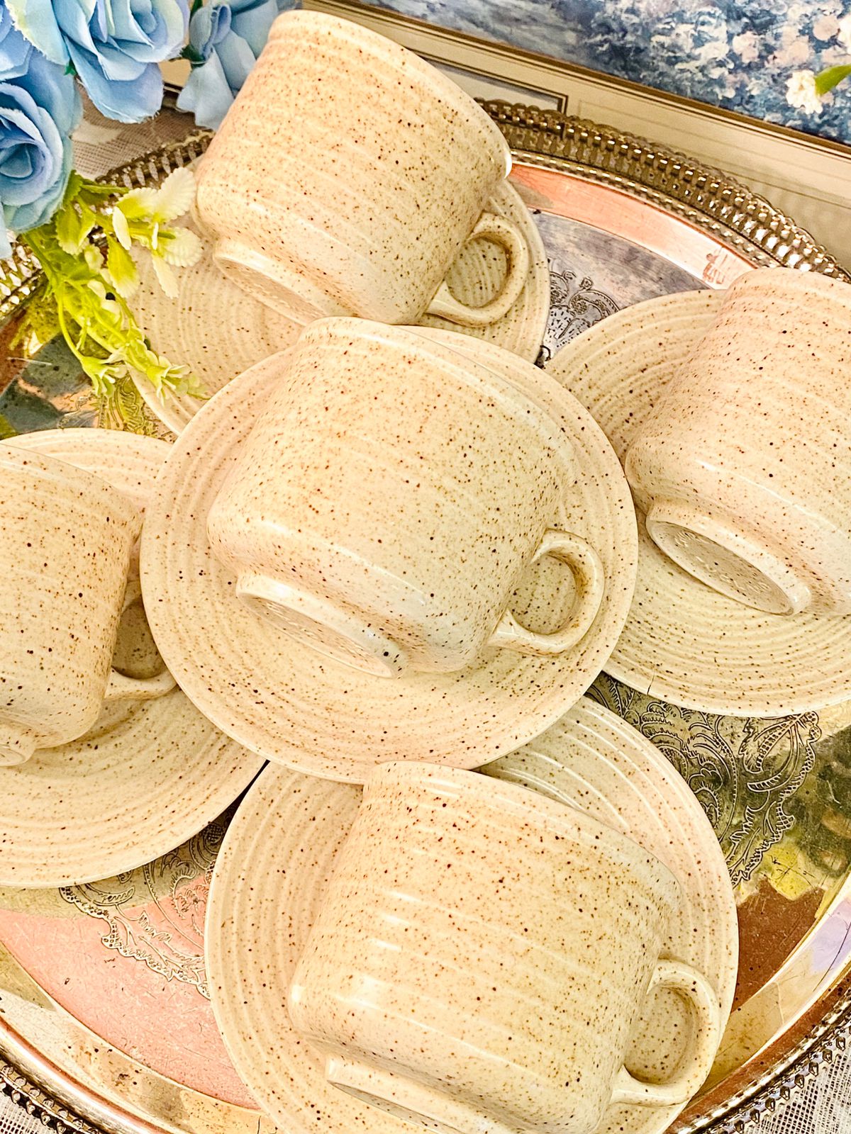 Churchill Stonecast Homespun  Cups & Saucers  Set of 4 Vintage