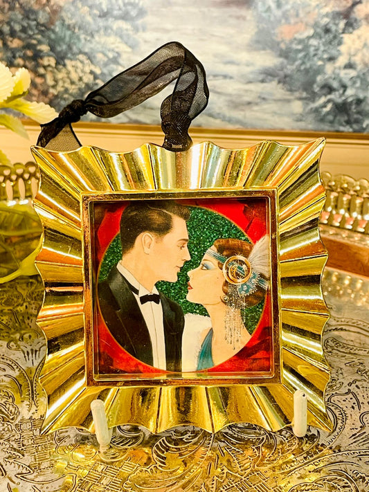 Vintage Art Deco Style Gold Hanging Photo Frame Ornament
