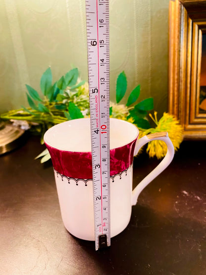Burgundy & Gold Accent Ceramic Mug 4 Inch Elegant Tea Cup