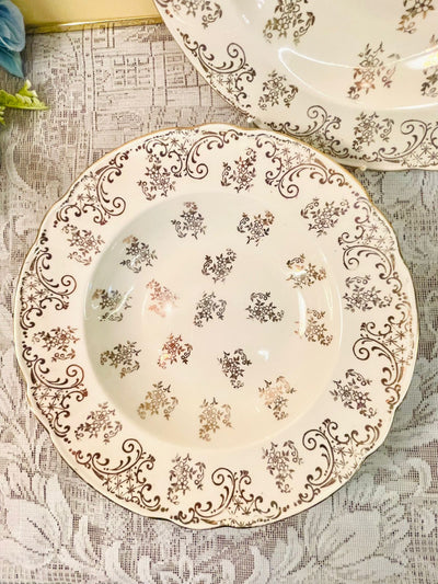 Vintage Gold Floral Porcelain  2 Deep Platers – Set