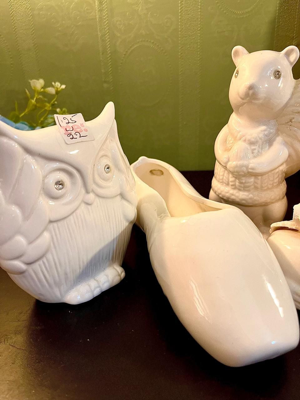 Vintage White Ceramic Figurine Vase Set 7 Inch