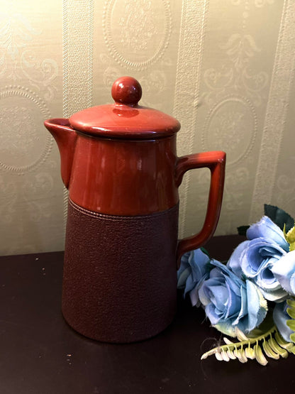 Vintage Brown Ceramic Coffee Pot Tall Retro Serving Jug
