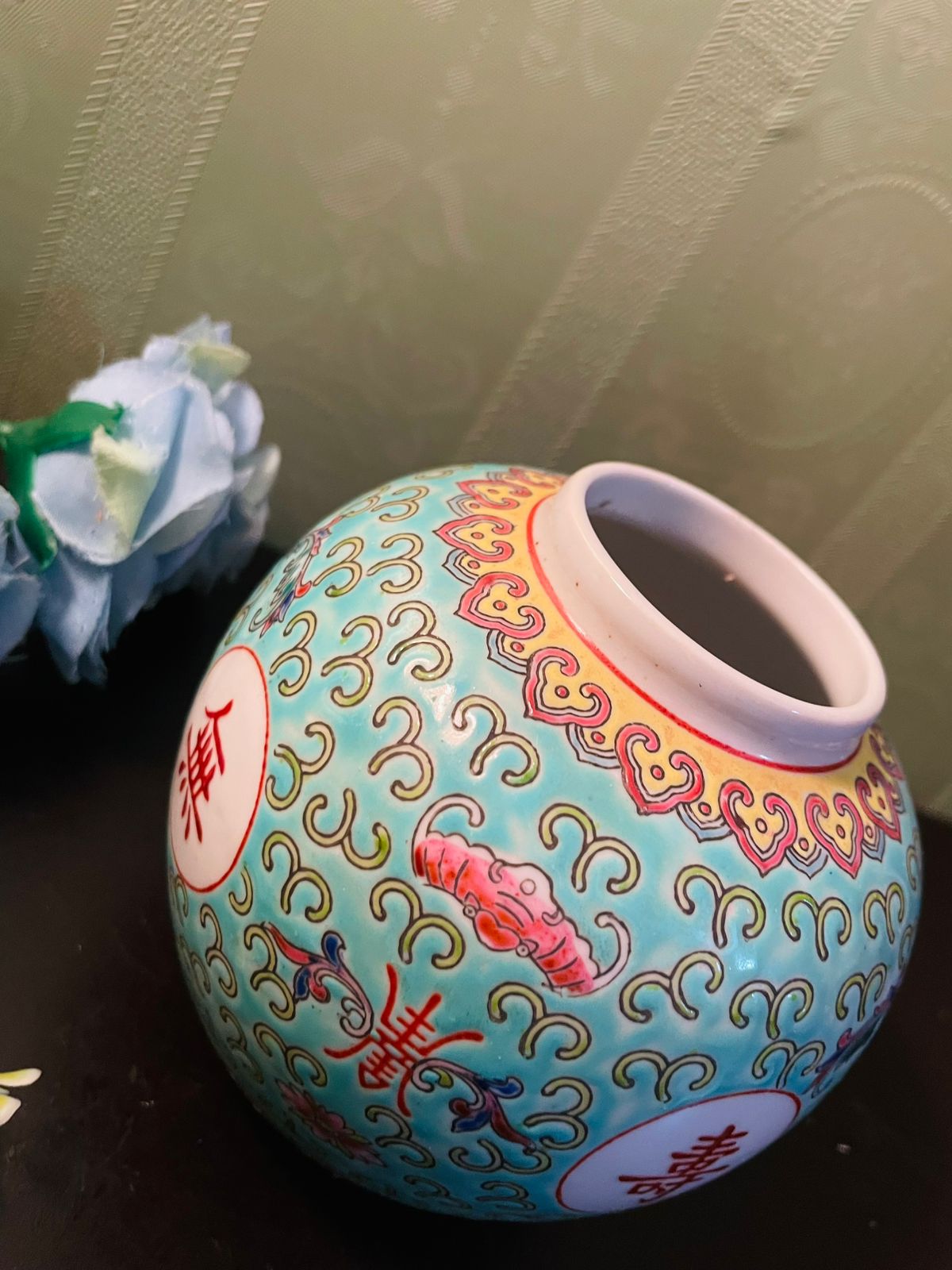 Vintage Chinese Porcelain Longevity Vase 5 Inch