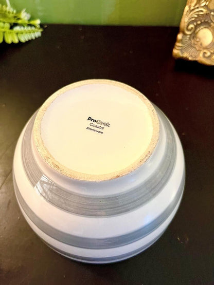 Vintage Grey Stripe Ceramic Serving Bowl 5 Inch