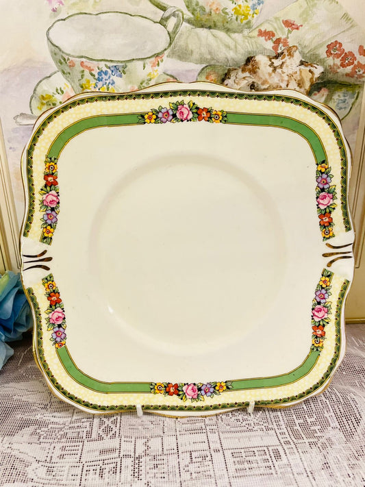 Vintage Tuscan China Cake Platter | English Floral Design | Square Shape