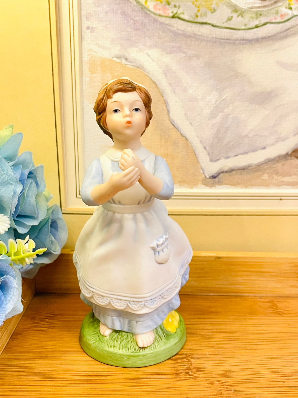 Vintage Avon Porcelain Figurine - Handcrafted Girl in Blue Dress - 1982