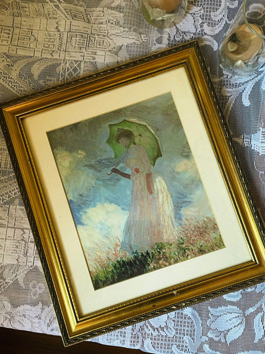 Vintage Hand-Painted Monet Style Art – Ornate Gold Framed Wall Décor