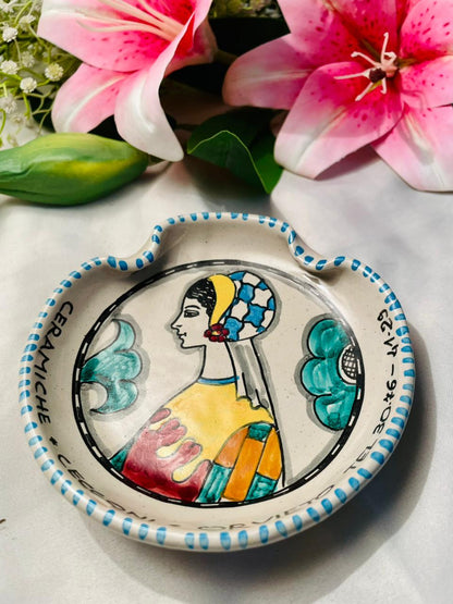 Hand-Painted Ceramic Decorative Dish – Blue & Multicolour 5 in