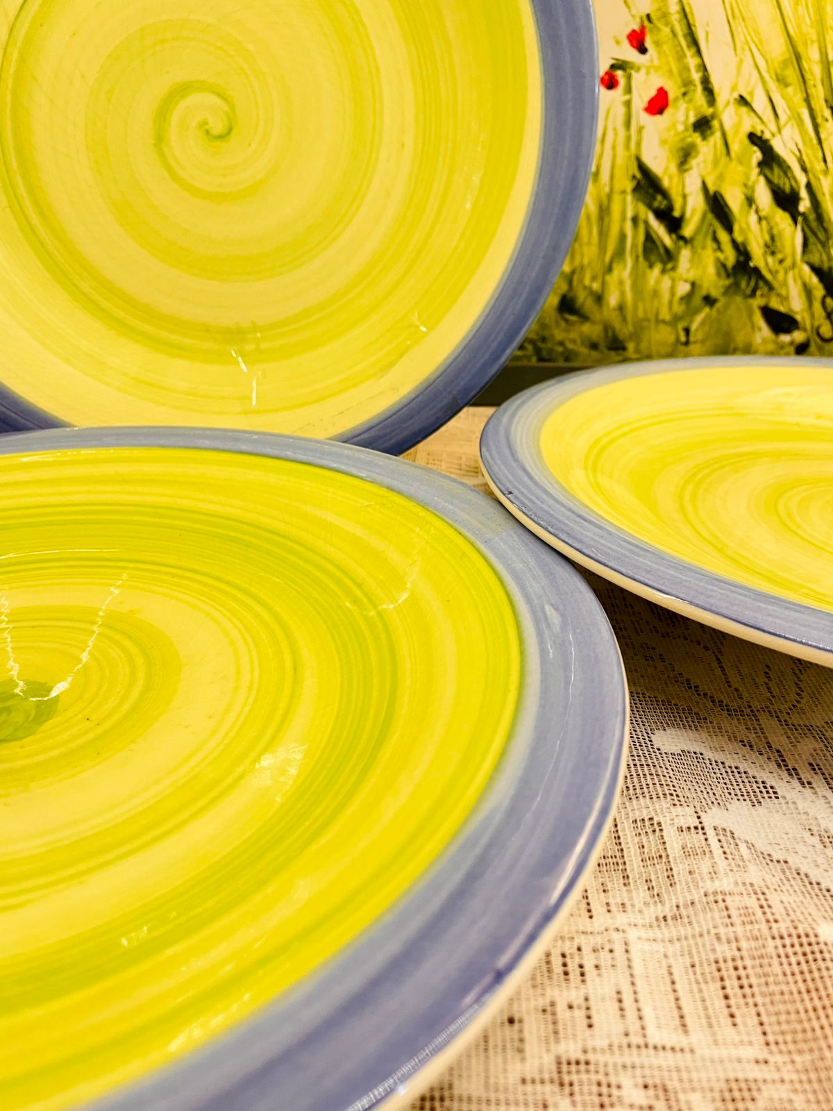 Vintage Large Green Swirl Ceramic Serving Plater 10.5 Inch