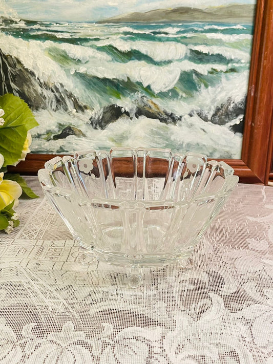 Vintage Footed Cut Glass Bowl Cottage Decor