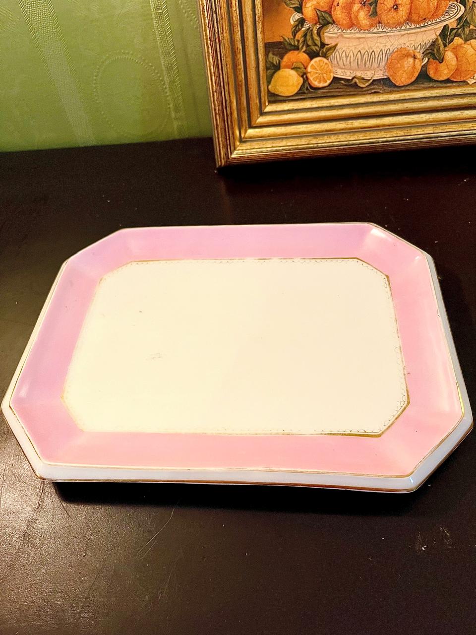 Vintage Pink Border Ceramic Serving Platter – 10 Inch