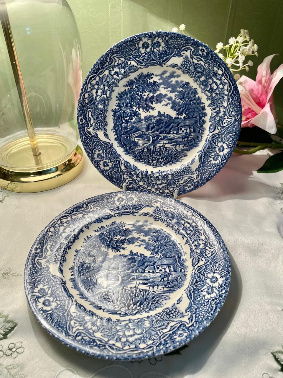 Blue & White British Ironstone 2-Piece decor Plate Set of 2 , 7 in