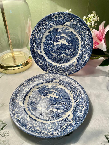 Blue & White British Ironstone 2-Piece decor Plate Set of 2 , 7 in