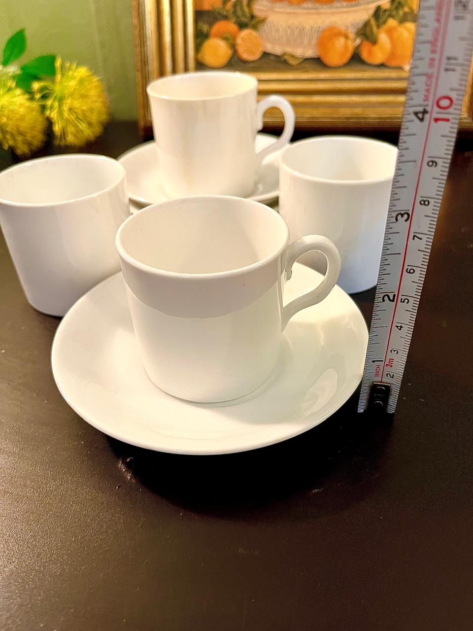 Vintage White Tea Cup & Saucer Set of 4 – Minimalist Ceramic Coffee Cups