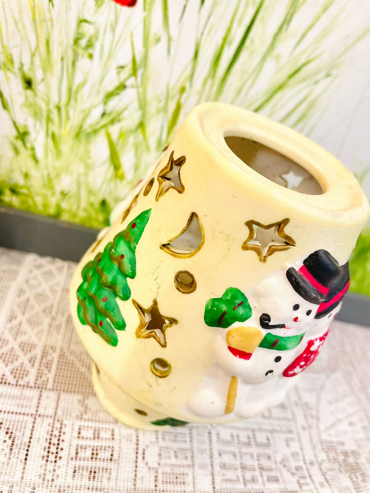 Vintage Snowman Christmas Candle Holder Lantern
