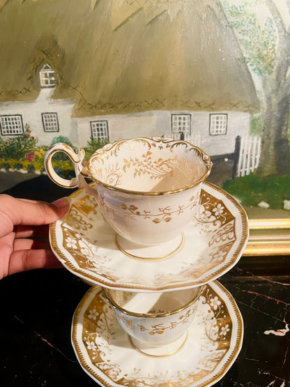 Set of 2 Vintage English Gold Gilded Teacup & Saucer