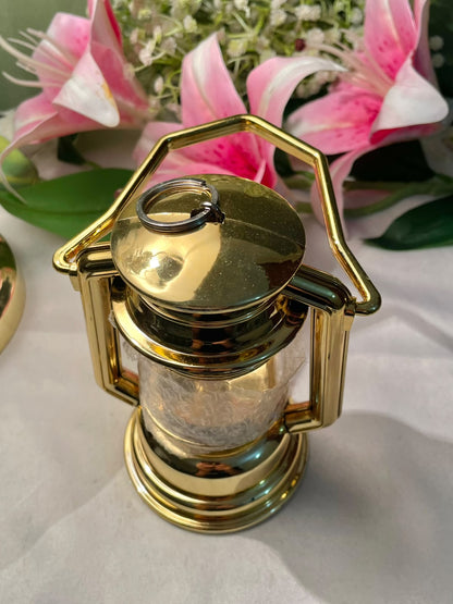 Gold Tone Lantern with Textured Crystal Chamber 5.5 Inch
