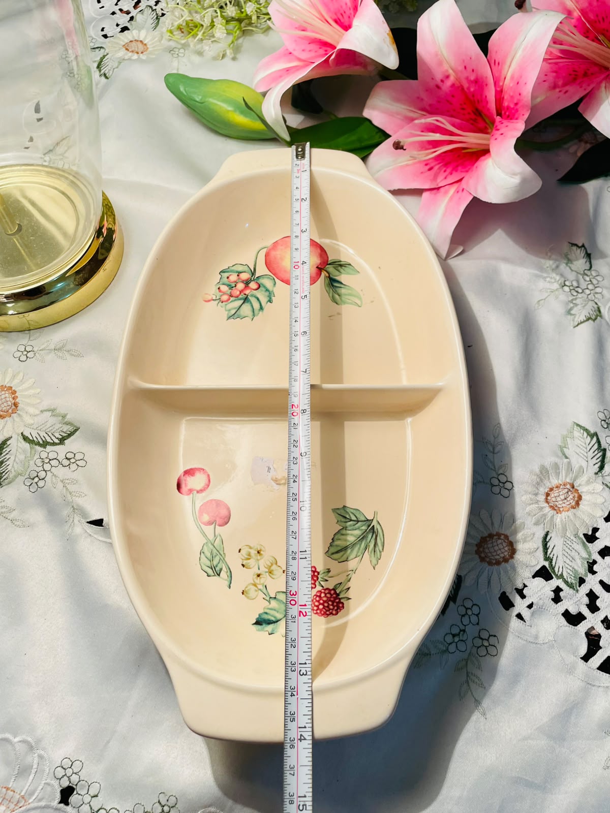 Vintage Divided Fruit Serving Dish – Approx. 14 Inch