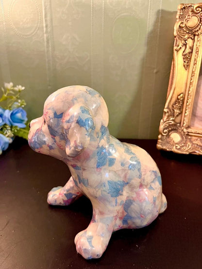Vintage Floral Ceramic Puppy Figurine 6 Inch