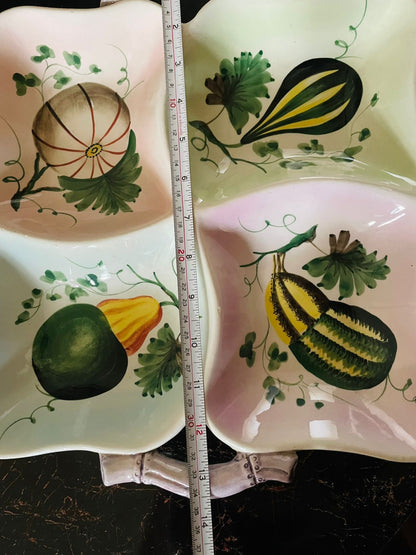 Vintage Hand-Painted Italian Extra Large Ceramic Serving Tray – 4-Sided Floral Dish, Made in Italy