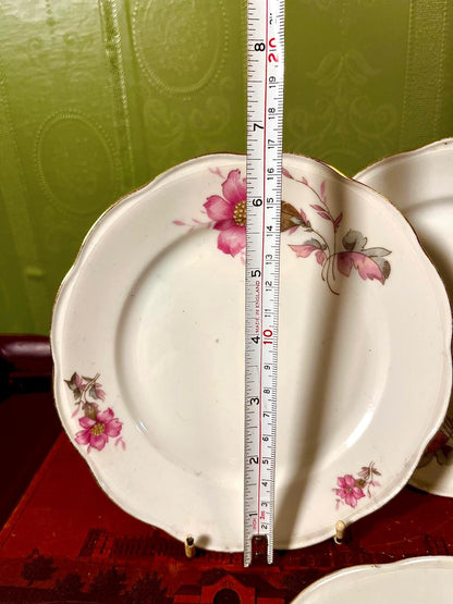 KPM Poland Pink Floral 6.5 Inch Dessert Plates | Vintage Porcelain | Set of 4