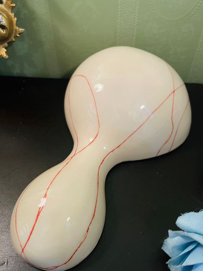 Vintage Ceramic Double Serving Dish 9 Inch Cream Red Line
