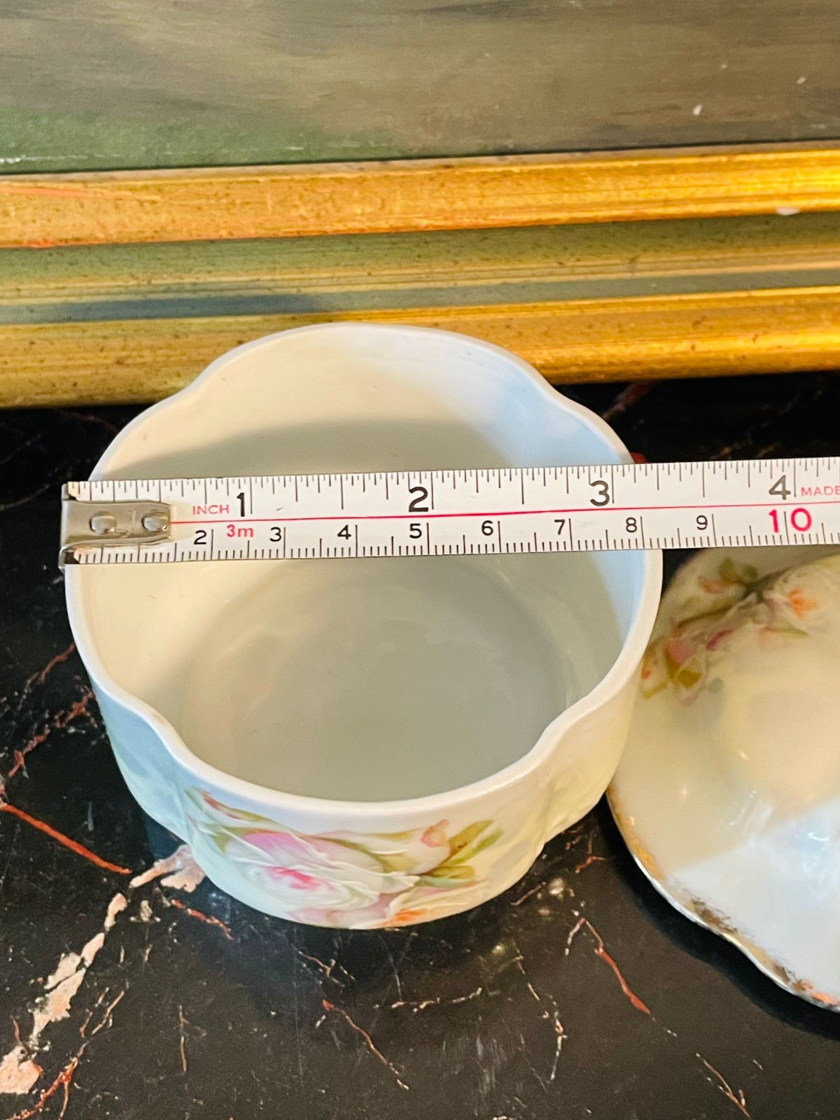 Vintage Porcelain Trinket Jar with Lid – Hand-Painted Pink Roses – 3.5 Inches