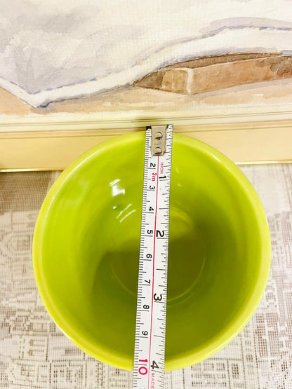 Vintage Lime Green Ribbed Ceramic Planter Pot