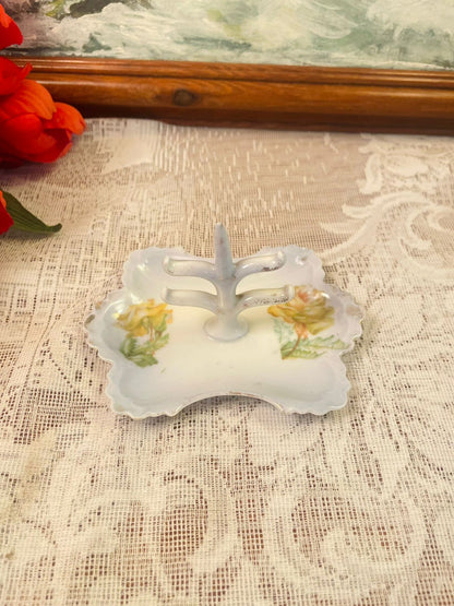 Vintage Floral Porcelain Ring Holder 4 inch