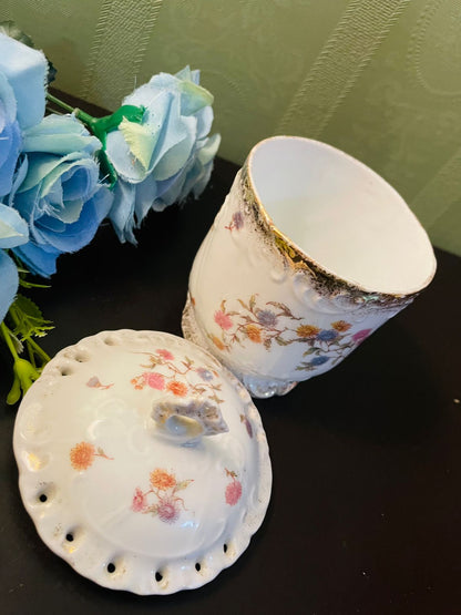 Vintage Floral Porcelain Lidded Trinket Jar