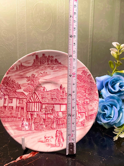 Vintage Pink Transferware English Village Plate, 5in
